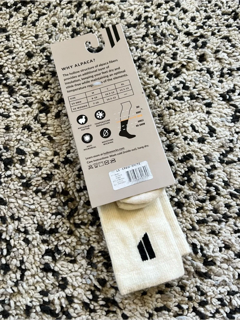 Hollow Alpaca Socks Crew White Unisex Adult Size Large